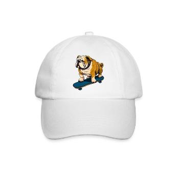 Bulldogge auf Skateboard - Cool Dog Design - Baseballkappe - Weiß/Weiß - Vorne