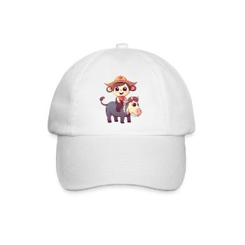 Mädchen, Affe und Kuh, Charmantes Kinderdesign - Baseballkappe - Weiß/Weiß - Vorne