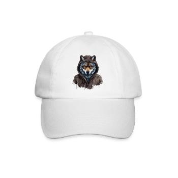 Grauer Wolf im Streetstyle | Wolfsliebhaber - Baseballkappe - Weiß/Weiß - Vorne
