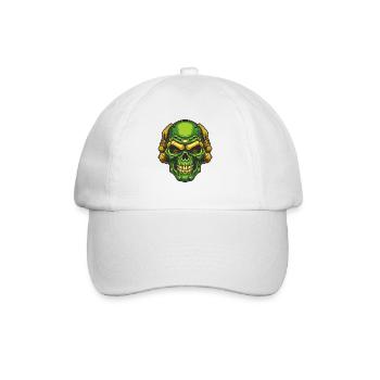 Grüner und goldener grinsender Totenkopf - Baseballkappe - Weiß/Weiß - Vorne