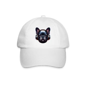 französische Bulldogge mit Kopfhörer - Baseballkappe - Weiß/Weiß - Vorne