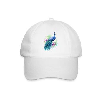 Pfau Pfauenfeder Exotisch Farbenfroh Bunt Kunst - Baseballkappe - Weiß/Weiß - Vorne