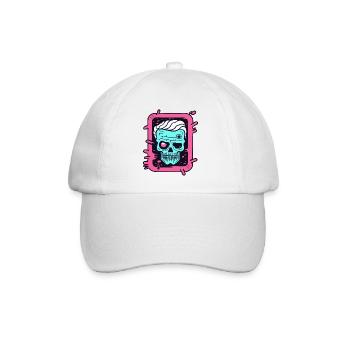 Pop Farbe Kunst: Verspielter alter Totenkopf - Baseballkappe - Weiß/Weiß - Vorne