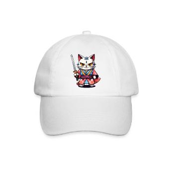 Samurai-Katze #34 - Baseballkappe - Weiß/Weiß - Vorne