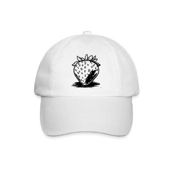 Erdbeere Comicstyle schwarz-weiß - Baseballkappe - Weiß/Weiß - Vorne