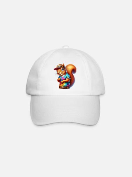 Farbenfrohes Cooles Sport Eichhörnchen Design - Baseballkappe - Weiß/Weiß