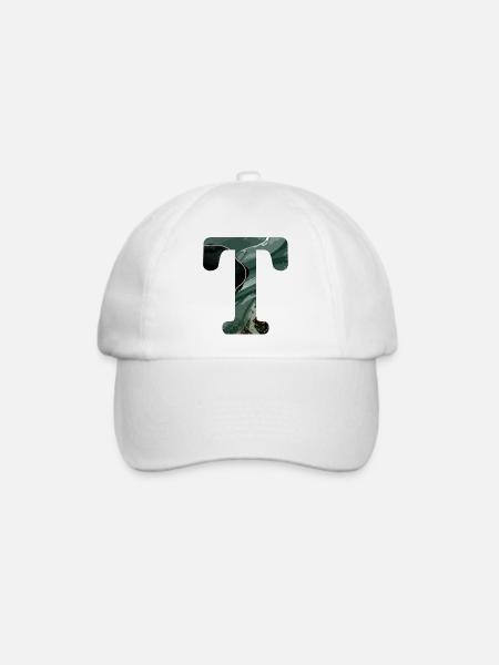 Grün marmorierter Buchstabe T - Baseballkappe - Weiß/Weiß
