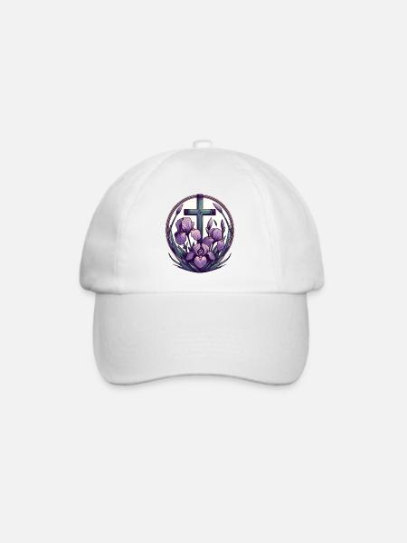 Christliches Kreuz Lila Iris - Baseballkappe - Weiß/Weiß