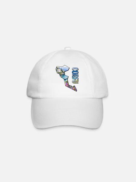 Aquarell Landkarte Korfu - Baseballkappe - Weiß/Weiß