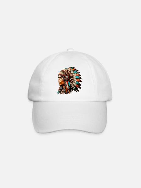 Amerikanisch, Indianer, Amerikaner - Baseballkappe - Weiß/Weiß