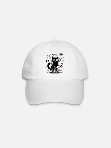 "Süße und böse schwarze Katze - Herzen und Messer" - Baseballkappe - Weiß/Weiß
