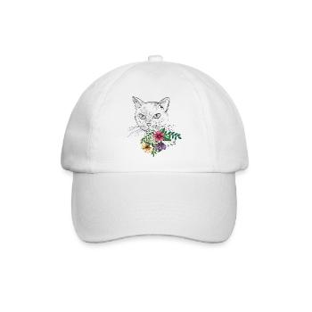 Katze mit Blumenstrauß - Baseballkappe - Weiß/Weiß - Vorne