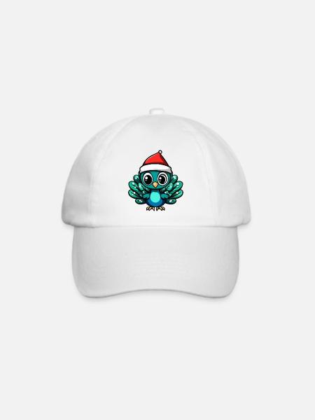 Pfau Vogel Weihnachten Niedlich - Baseballkappe - Weiß/Weiß