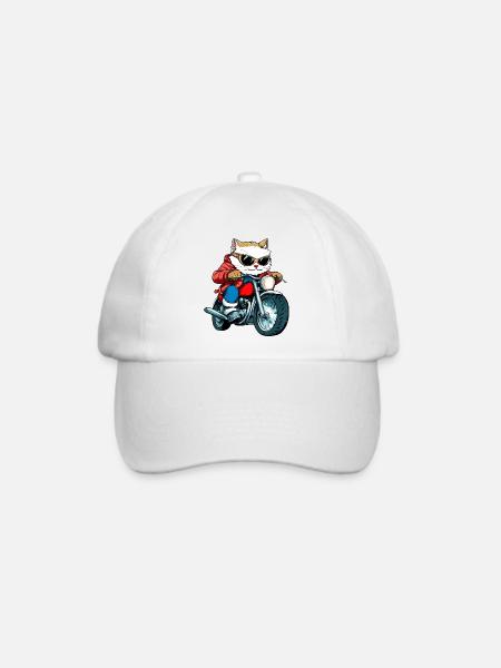 Katzen Motorradfahrer / Motorrad Katze - Baseballkappe - Weiß/Weiß