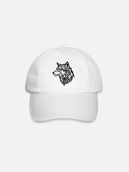 Wolf - Stammesstil - Baseballkappe - Weiß/Weiß