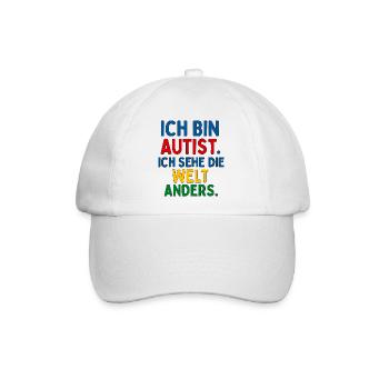 Ich bin Autist Ich sehe die Welt anders Spruch - Baseballkappe - Weiß/Weiß - Vorne