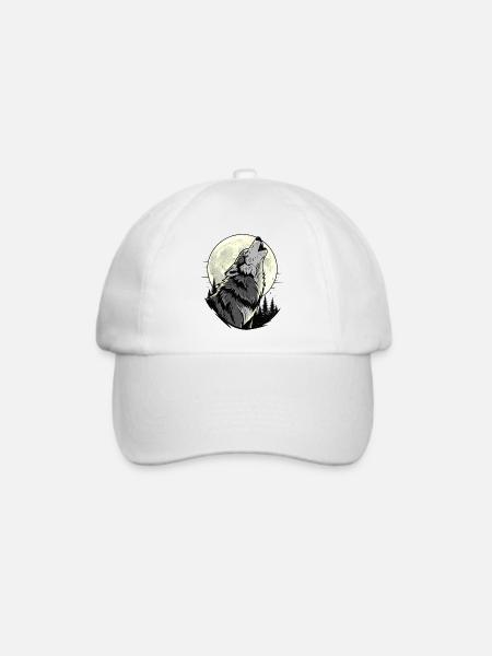 Mondlicht-Wolf im nächtlichen Wald - Baseballkappe - Weiß/Weiß