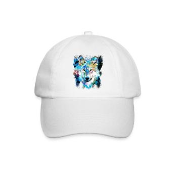 Farbiges Wolf Porträt - Ich liebe Wölfe - Lupus - Baseballkappe - Weiß/Weiß - Vorne