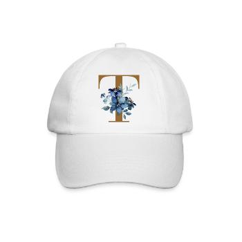 Blaues Blütenmonogramm T - Baseballkappe - Weiß/Weiß - Vorne
