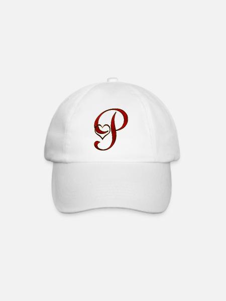 Liebesinitial P mit Herz im Goldrot - Baseballkappe - Weiß/Weiß