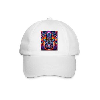 Psychedelische Hamsa Auge Hand Mandala - Baseballkappe - Weiß/Weiß - Vorne