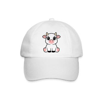 Süßes Kalb Baby Kuh Sitzend Kawaii - Baseballkappe - Weiß/Weiß - Vorne