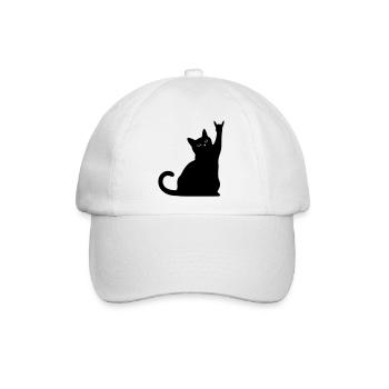 Schwarze Katze – Devil Horns Silhouette - Baseballkappe - Weiß/Weiß - Vorne