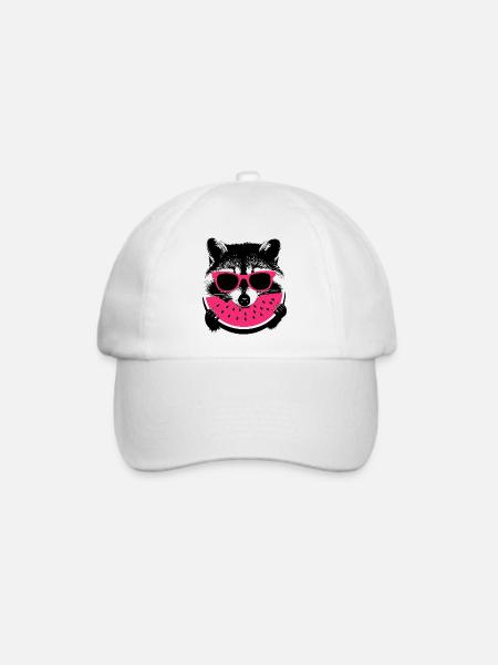 Waschbär mit pinker Sonnenbrille isst melone - Baseballkappe - Weiß/Weiß