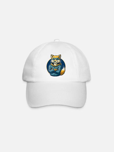 Arktischer Fuchs Kawaii Maskottchen Cartoon Clipart-Logo - Baseballkappe - Weiß/Weiß
