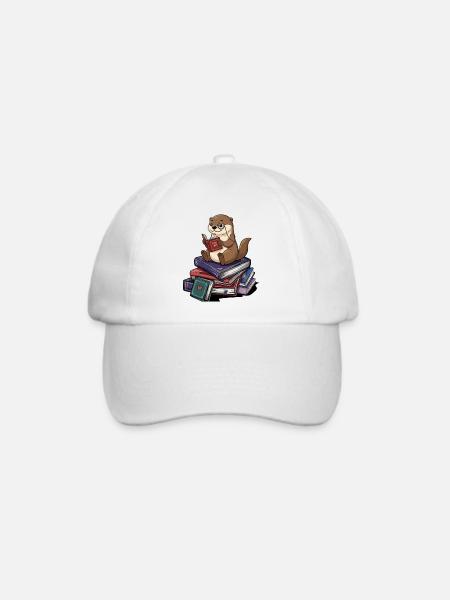Bücherwurm-Otter-Tier-Lesen-Bücher Kunst - Baseballkappe - Weiß/Weiß