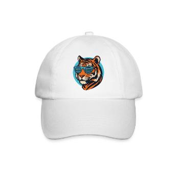Tiger mit Sonnenbrille Pop Art - Baseballkappe - Weiß/Weiß - Vorne