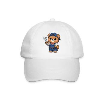 Kleiner Bär Handwerker mit Schraubenschlüssel - Baseballkappe - Weiß/Weiß - Vorne