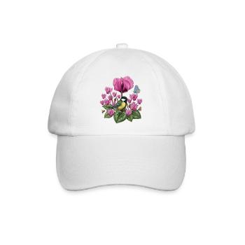 Kohlmeise und Veilchen floral rosa Blumenmuster - Baseballkappe - Weiß/Weiß - Vorne