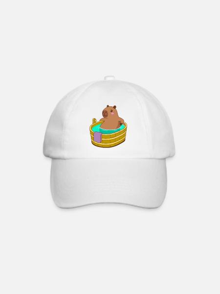 Capybara Bade- und Wellnesszeit - Gemütliches Kawaii-Geschenk - Baseballkappe - Weiß/Weiß