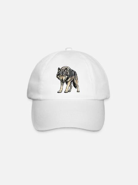 GrauerWolf Illustration - Baseballkappe - Weiß/Weiß