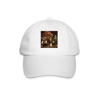 Pilzhaus Café Retro Wandbild Geister Herbst Deko - Baseballkappe - Weiß/Weiß - Vorne