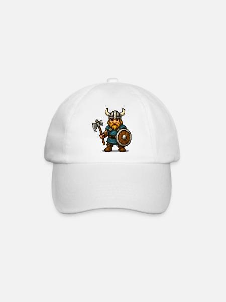 Pixelviking Krieger mit Axt - Baseballkappe - Weiß/Weiß