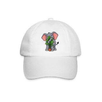 Glücklicher Elefant umarmt eine Topfpflanze - Baseballkappe - Weiß/Weiß - Vorne