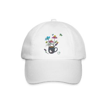 Blumen in einem Becher mit Huhn - Baseballkappe - Weiß/Weiß - Vorne