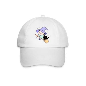 Kleine Hexe mit Katze - Baseballkappe - Weiß/Weiß - Vorne