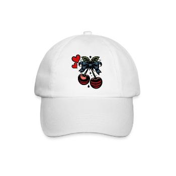 Kirsch-Duo mit Schleife Retro-Pop-Art - Baseballkappe - Weiß/Weiß - Vorne
