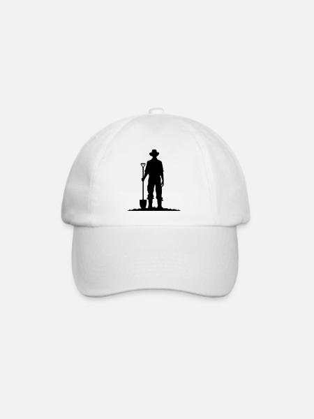 Bauer mit Schaufel auf Wiese Silhouette - Baseballkappe - Weiß/Weiß