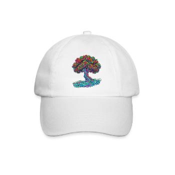 Baum des Lebens – Psychedelic Regenbogen Motiv - Baseballkappe - Weiß/Weiß - Vorne