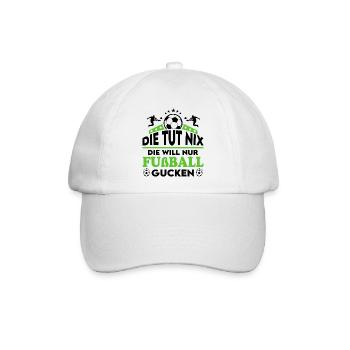 Die tut nix Die will Fußball gucken Sprüche Frau - Baseballkappe - Weiß/Weiß - Vorne
