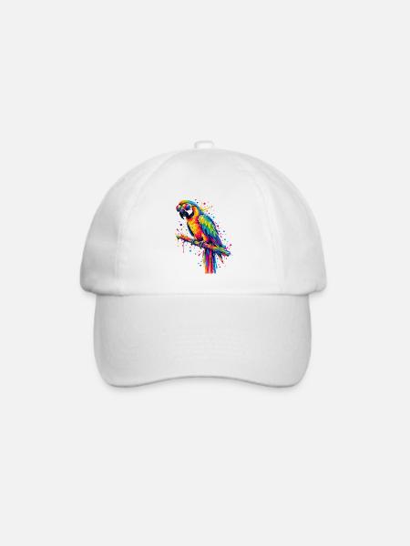 Regenbogenpapagei mit Sonnenbrille - Baseballkappe - Weiß/Weiß