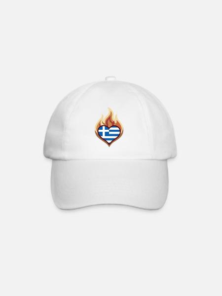Herzflagge Griechenland Feuer - Baseballkappe - Weiß/Weiß