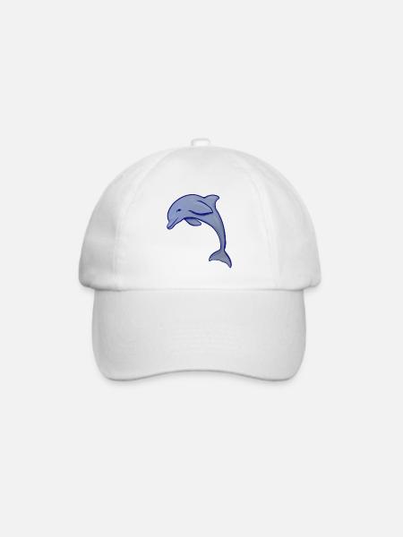 Blue Dolphin Silhouette Wave Emblem - Baseballkappe - Weiß/Weiß