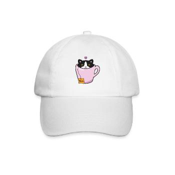 Schwarz-weiße Katze - Baseballkappe - Weiß/Weiß - Vorne