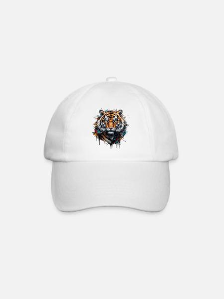 Mächtiger Tiger. Stärke im Graffiti-Stil. - Baseballkappe - Weiß/Weiß
