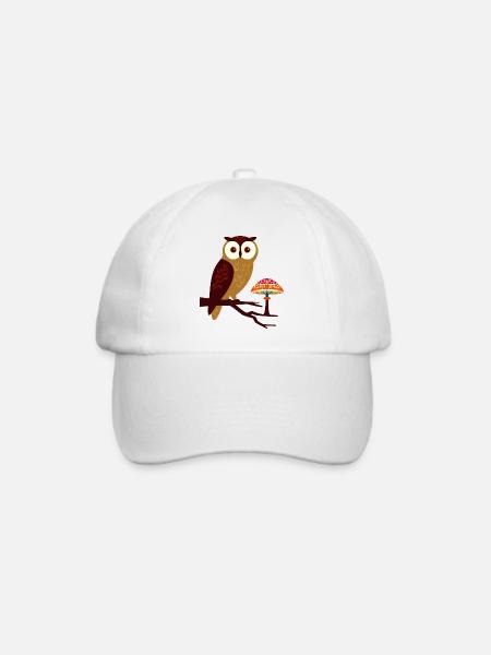 Eule und Pilz - Baseballkappe - Weiß/Weiß